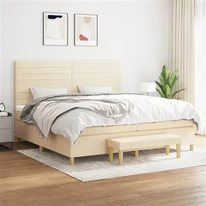 vidaXL Lit à sommier tapissier avec matelas Crème 200x200 cm Tissu pas cher