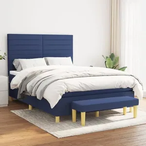 vidaXL Sommier à lattes de lit avec matelas Bleu 140x190 cm Tissu 3137235 pas cher
