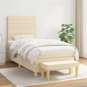 vidaXL Sommier à lattes de lit et matelas Crème 90x190 cm Tissu pas cher