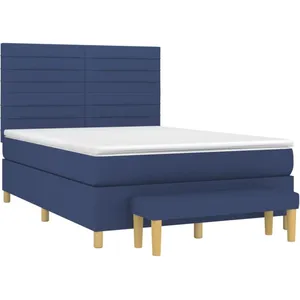 vidaXL Lit à sommier tapissier avec matelas Bleu 140x200 cm Tissu pas cher