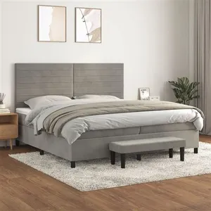 vidaXL Sommier à lattes de lit et matelas Gris clair 200x200cm Velours pas cher
