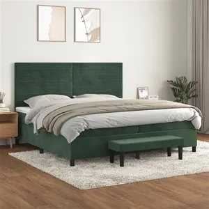 vidaXL Sommier à lattes de lit et matelas Vert foncé 200x200cm Velours pas cher