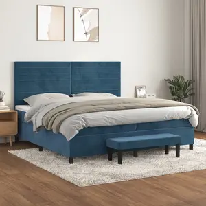 vidaXL Sommier à lattes de lit et matelas Bleu foncé 200x200cm Velours pas cher