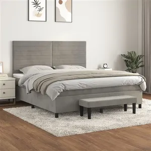 vidaXL Sommier à lattes de lit et matelas Gris clair 180x200cm Velours pas cher