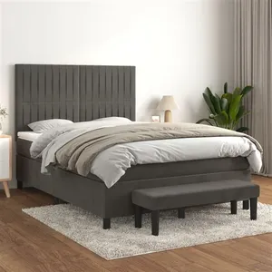vidaXL Sommier à lattes de lit et matelas Gris foncé 140x200cm Velours pas cher