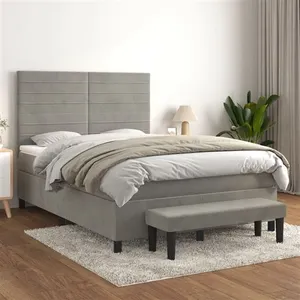 vidaXL Sommier à lattes de lit et matelas Gris clair 140x200cm Velours pas cher