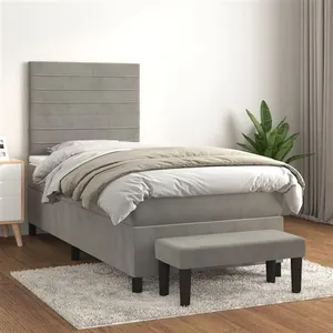 Comparateur de prix : vidaXL Sommier à lattes de lit et matelas Gris clair 90x190 cm Velours