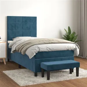 Sommier à lattes de lit et matelas Bleu foncé 80x200 cm Velours Vidaxl pas cher