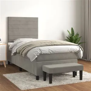 vidaXL Sommier à lattes de lit et matelas Gris clair 80x200 cm Velours pas cher