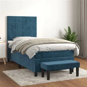 vidaXL Sommier à lattes de lit avec matelas Bleu foncé 100x200 cm pas cher