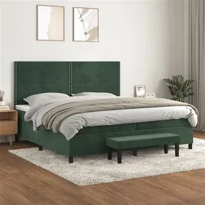 vidaXL Sommier à lattes de lit et matelas Vert foncé 200x200cm Velours pas cher