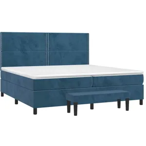 vidaXL Sommier à lattes de lit et matelas Bleu foncé 200x200cm Velours pas cher