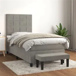 vidaXL Sommier à lattes de lit et matelas Gris clair 80x200 cm Velours pas cher