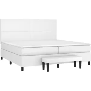 vidaXL Sommier à lattes de lit avec matelas Blanc 200x200cm Similicuir pas cher