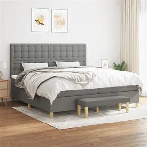 vidaXL Sommier à lattes de lit avec matelas Gris foncé 200x200cm Tissu pas cher
