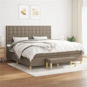 vidaXL Lit à sommier tapissier avec matelas Taupe 200x200 cm Tissu pas cher