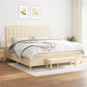 vidaXL Lit à sommier tapissier avec matelas Crème 200x200 cm Tissu pas cher