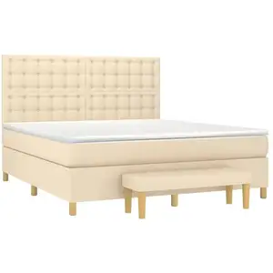 vidaXL Sommier à lattes de lit avec matelas Crème 160x200 cm Tissu pas cher