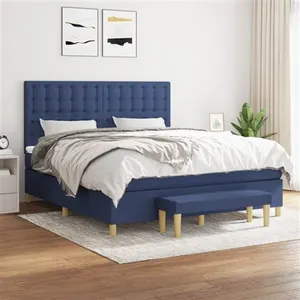 vidaXL Lit à sommier tapissier avec matelas Bleu 160x200 cm Tissu pas cher