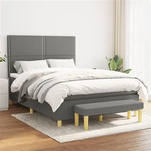 vidaXL Sommier à lattes de lit avec matelas Gris foncé 140x190cm Tissu pas cher