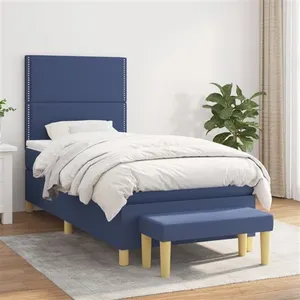vidaXL Sommier à lattes de lit avec matelas Bleu 100x200 cm Tissu pas cher