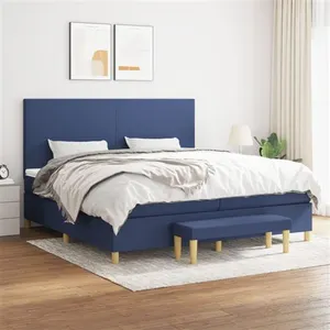 Sommier à lattes de lit avec matelas Bleu 200x200 cm Tissu Vidaxl pas cher