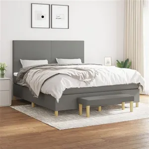 vidaXL Sommier à lattes de lit avec matelas Gris foncé 180x200cm Tissu pas cher