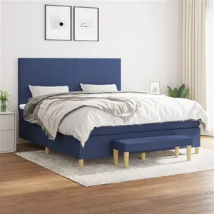 vidaXL Sommier à lattes de lit avec matelas Bleu 180x200 cm Tissu pas cher