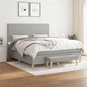 vidaXL Sommier à lattes de lit avec matelas Gris clair 160x200cm Tissu pas cher