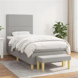 vidaXL Sommier à lattes de lit avec matelas Gris clair 90x200 cm Tissu pas cher
