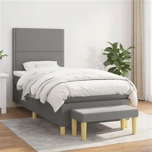 vidaXL Sommier à lattes de lit avec matelas Gris foncé 90x200 cm Tissu pas cher