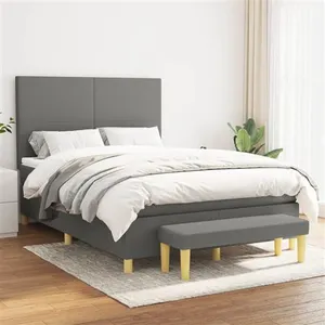 vidaXL Sommier à lattes de lit avec matelas Gris foncé 140x190cm Tissu pas cher