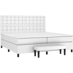 vidaXL Sommier à lattes de lit avec matelas Blanc 200x200cm Similicuir pas cher