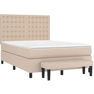 vidaXL Lit à sommier tapissier avec matelas Cappuccino 140x190 cm pas cher