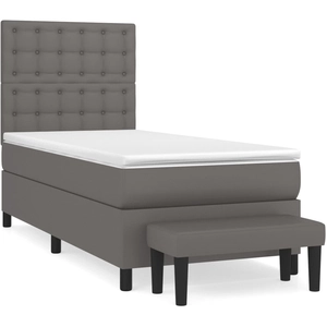 vidaXL Lit à sommier tapissier avec matelas Gris 140x200 cm Similicuir pas cher