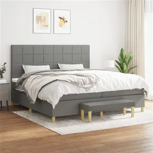 vidaXL Sommier à lattes de lit avec matelas Gris foncé 200x200cm Tissu pas cher