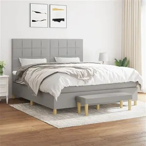 vidaXL Sommier à lattes de lit avec matelas Gris clair 180x200cm Tissu pas cher