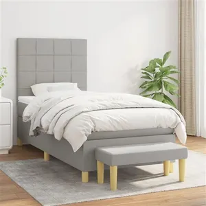 vidaXL Sommier à lattes de lit avec matelas Gris clair 90x200 cm Tissu pas cher