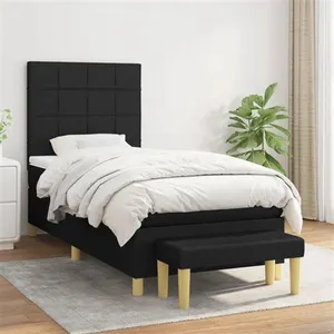 vidaXL Sommier à lattes de lit avec matelas Noir 90x200 cm Tissu pas cher