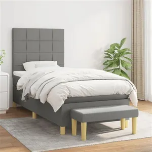 vidaXL Sommier à lattes de lit avec matelas Gris foncé 100x200cm Tissu pas cher