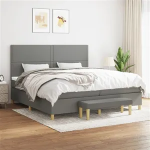 vidaXL Sommier à lattes de lit avec matelas Gris foncé 200x200cm Tissu pas cher