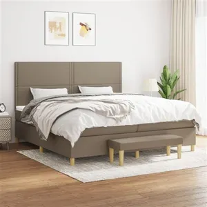 vidaXL Lit à sommier tapissier avec matelas Taupe 200x200 cm Tissu pas cher