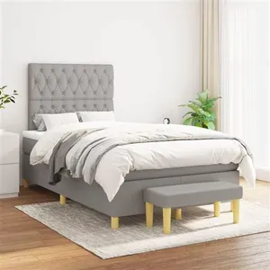 vidaXL Sommier à lattes de lit avec matelas Gris clair 120x200cm Tissu pas cher