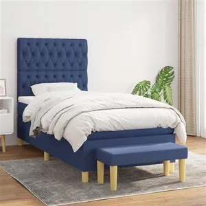 vidaXL Sommier à lattes de lit avec matelas Bleu 100x200 cm Tissu