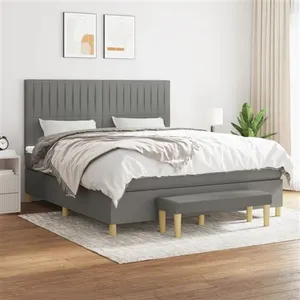 vidaXL Sommier à lattes de lit avec matelas Gris foncé 160x200cm Tissu pas cher