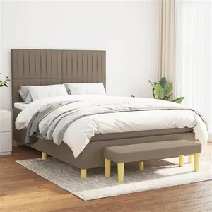 vidaXL Sommier à lattes de lit avec matelas Taupe 140x200 cm Tissu pas cher