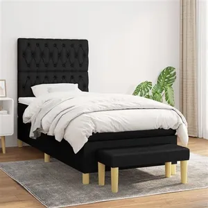 vidaXL Sommier à lattes de lit avec matelas Noir 90x200 cm Tissu pas cher