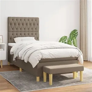 vidaXL Sommier à lattes de lit avec matelas Taupe 90x190 cm Tissu pas cher