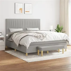 vidaXL Sommier à lattes de lit avec matelas Gris clair 180x200cm Tissu pas cher