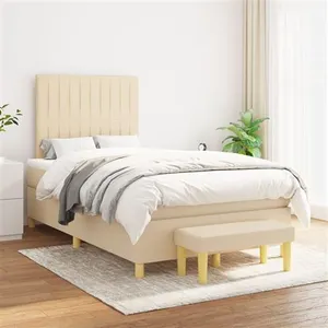 vidaXL Sommier à lattes de lit avec matelas Crème 120x200 cm Tissu pas cher